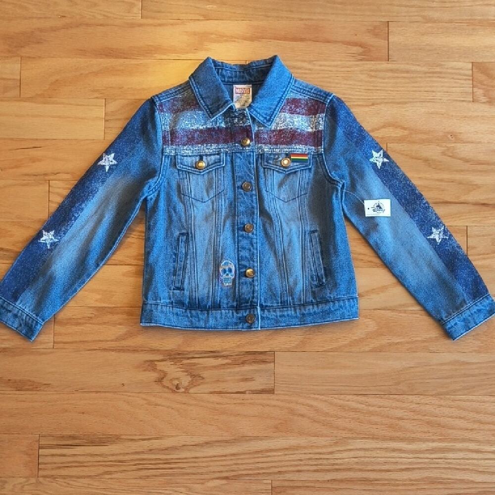 Disney Marvel Kids Denim/Jean Jacket Star & Stripe Design, Size YM NWT)